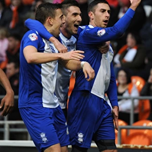 Birmingham City's Double Delight: Novak and Macheda Celebrate Second Goal Against Blackpool (Sky Bet Championship)