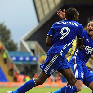 Clayton Donaldson and Che Adams Celebrate Birmingham City's Second Goal vs Norwich City (Sky Bet Championship)