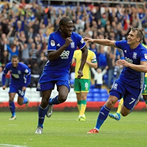 Clayton Donaldson and Robert Tesche Celebrate Birmingham City's Second Goal Against Norwich City (Sky Bet Championship)