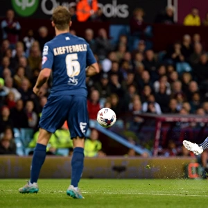 Demarai Gray's Thrilling Shot: Birmingham City vs. Aston Villa in Capital One Cup Third Round at Villa Park