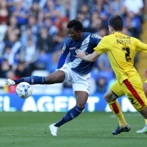 Intense Battle for the Ball: Demarai Gray's Duel in Birmingham City's Sky Bet Championship Match Against Rotherham United