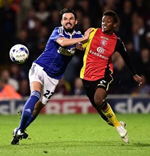 Images Dated 18th September 2015: Battle for the Ball: Douglas vs. Gray in Ipswich Town vs. Birmingham City Championship Clash