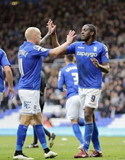 Football Collection: Birmingham City: Donaldson and Cotterill Celebrate First Goal Against Brentford