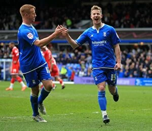 28-04-2012 v Reading, St. Andrew's Collection: Birmingham City: Elliott and Rooney Celebrate Goal Against Reading in Npower Championship