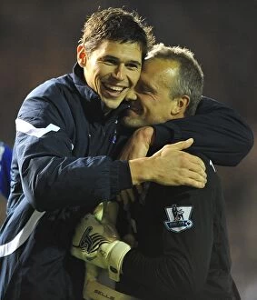 26-10-2011, Carling Cup Round 4 v Brentford, St. Andrew's Collection: Birmingham City FC: Celebrating Penalty Victory - Nikola Zigic and Maik Taylor
