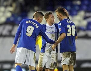 Images Dated 1st February 2014: Birmingham City FC: Championship Triumph - Howard, Huws, and Macheda's Jubilant Moment