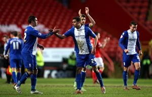 Images Dated 8th February 2014: Birmingham City FC: Lee Novak and Tom Adeyemi's Triumphant Victory Celebration at The Valley