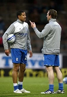 Images Dated 3rd April 2012: Birmingham City FC: Steven Caldwell and Curtis Davies in Deep Conversation during Warm-up at Turf