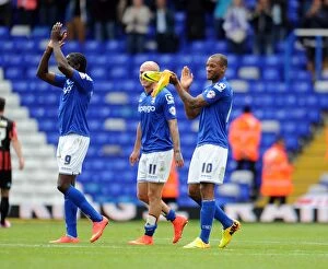 Images Dated 16th August 2014: Birmingham City FC: Wesley Thomas's Triumphant Reaction to Championship Victory over Brighton &