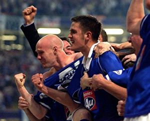 Birmingham City FC's Darren Carter and Andrew Johnson: Celebrating Promotion to Premier League after Penalty Shootout Victory in Nationwide Division One Playoff Final vs Norwich City (2002)