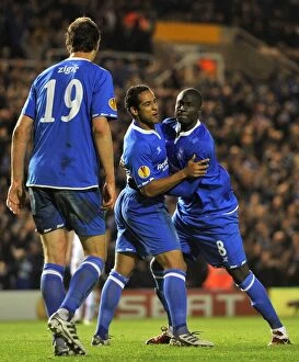 Images Dated 3rd November 2011: Birmingham City: Jeans Beausejour and N'Daw Celebrate Goal Against Club Brugge in UEFA Europa League