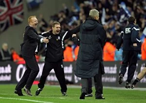Goal Celebrations Collection: Birmingham City manager Alex McLeish and his backroom staff celebrate at the final whistle