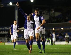Images Dated 29th October 2013: Birmingham City: Olly Lee and Peter Lovenkrands Celebrate Goals in Epic Capital One Cup Showdown