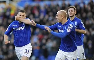 Football Collection: Birmingham City: Paul Caddis and David Cotterill Celebrate Goal in Sky Bet Championship Match