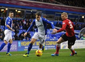 Images Dated 1st January 2014: Birmingham City vs Barnsley: Andy Shinnie Evades Brek Shea's Challenge (Sky Bet Championship)