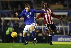 Images Dated 1st November 2017: Birmingham City vs. Brentford: Clash between Sam Gallagher and Romaine Sawyers