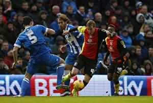 Birmingham City vs Brighton & Hove Albion: Nicolai Brock-Madsen's Intense Battle for the Ball in Sky Bet Championship