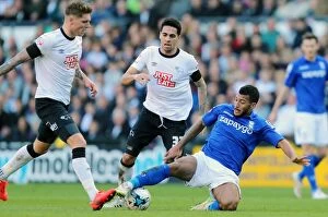 Images Dated 7th March 2015: Birmingham City vs Derby County: David Davis Tackles Jeff Hendrick in Intense Sky Bet Championship