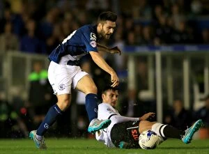 Images Dated 21st August 2015: Birmingham City vs Derby County: Jon Toral's Goal-bound Shot Thwarted by George Thorne