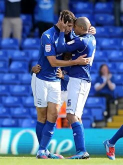 Images Dated 18th August 2012: Birmingham City: Zigic and Davies - Unforgettable Goal Celebration vs Charlton Athletic