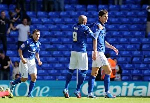 Images Dated 18th August 2012: Birmingham City: Zigic and King Celebrate First Goal Against Charlton Athletic in Npower