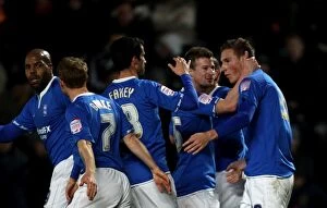 Images Dated 7th December 2011: Birmingham City's Chris Wood Scores Opening Goal: Team Celebrates at KC Stadium (Hull City vs)