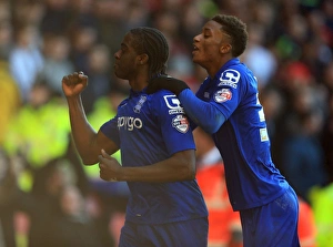 Birmingham City's Clayton Donaldson and Demarai Gray Celebrate Goal Against Nottingham Forest (Sky Bet Championship)