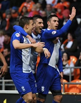 Sky Bet Championship : Blackpool v Birmingham City : Bloomfield Road : 22-02-2014 Collection: Birmingham City's Double Delight: Novak and Macheda Celebrate Second Goal Against Blackpool