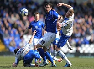Images Dated 6th April 2013: Birmingham City's Nikola Zigic vs. Mark Beevers: A Battle in the Championship Clash at St. Andrew's
