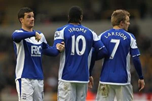 Images Dated 12th December 2010: Birmingham City's Unbreakable Defensive Trio: Ferguson, Jerome, Larsson vs