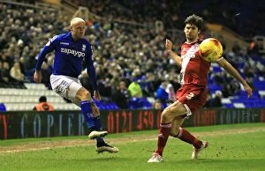 Images Dated 18th February 2015: Birmingham's Cotterill Battles Past Middlesbrough's Friend for a Cross in Sky Bet Championship Clash