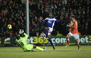 Images Dated 4th January 2011: Cameron Jerome's Thwarted Goal: Birmingham City vs. Blackpool (04-01-2011)