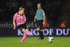 Images Dated 12th April 2013: Chris Burke Scores Dramatic Penalty for Birmingham City against Leicester City at King Power