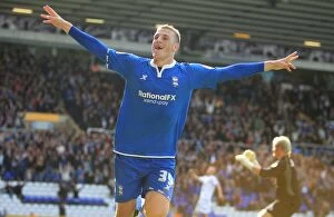 Images Dated 16th October 2011: Chris Wood's Double Strike: Birmingham City's Glory Moment Against Leicester City (16-10-2011, St)