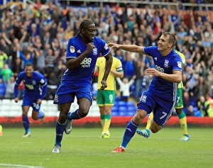 Clayton Donaldson and Robert Tesche Celebrate Birmingham City's Second Goal Against Norwich City (Sky Bet Championship)