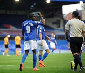 Images Dated 12th August 2014: Clayton Donaldson Scores the Opener: Birmingham City vs Cambridge United in Capital One Cup Round