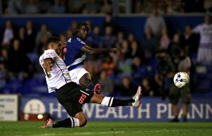 Images Dated 21st August 2015: Clayton Donaldson's Shot: Birmingham City vs. Derby County in Sky Bet Championship