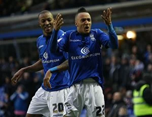Birmingham City v Derby County : St. Andrew's : 09-03-2013 Collection: Double Trouble: Nathan Redmond and Wes Thomas Celebrate Birmingham City's Npower Championship