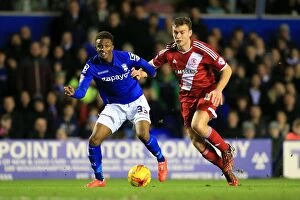 Images Dated 18th February 2015: Intense Rivalry: Gray vs. Gibson Battle in Birmingham City vs. Middlesbrough (Sky Bet Championship)