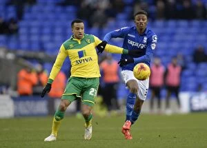 Sky Bet Championship - Birmingham City v Norwich City - St. Andrew's Collection: Intense Rivalry: Gray vs Olsson - Birmingham City vs Norwich City Battle for Supremacy in Sky Bet