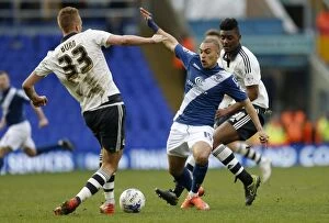 Images Dated 19th March 2016: Intense Rivalry: James Vaughan vs Dan Burn Battle for Championship Supremacy