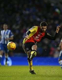 Images Dated 28th November 2015: Jon Toral's Goal Attempt for Birmingham City vs. Brighton & Hove Albion at AMEX Stadium