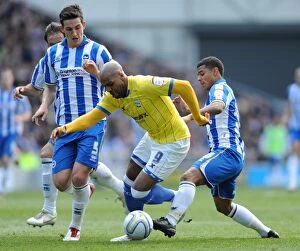 Images Dated 21st April 2012: Marlon King Surrounded: Birmingham City Star Faces Off Against Brighton Defenders in Intense