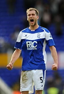 02-04-2011 v Bolton Wanderers, St. Andrew's Collection: Roger Johnson's Euphoric Moment: Birmingham City FC's Victory Over Bolton Wanderers in