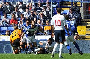 Images Dated 29th August 2010: Roger Johnson's First Goal: Birmingham City at Reebok Stadium vs. Bolton Wanderers (August 29, 2010)