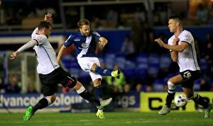 Sky Bet Championship - Birmingham City v Derby County - St. Andrews Collection: Shinnie's Shot Denied by Shackell in Intense Championship Showdown