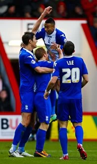 Images Dated 14th December 2013: Zigic and Lingard: Birmingham City's Jubilant Moment after Winning against AFC Bournemouth